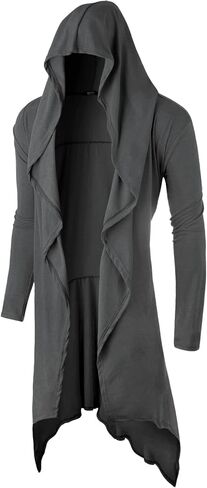 GIVON Mens Hooded Cardigan Ruffle Shawl Collar Drape Cape Overcoat with Pockets & Oversized Hood in Saudi Arabia