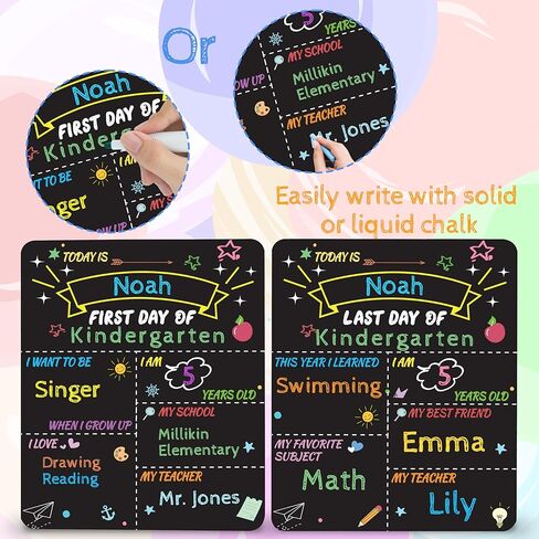 لافتة اليوم الأول للمدرسة - لوحة اليوم الأول للمدرسة، لافتة العودة إلى المدرسة، سبورة مزدوجة الجوانب للأطفال، 25.4 سم × 30.48 سم، دعامة صور للوازم المدرسية للصف الأول في اليوم الأول من رياض الأطفال in Kuwait