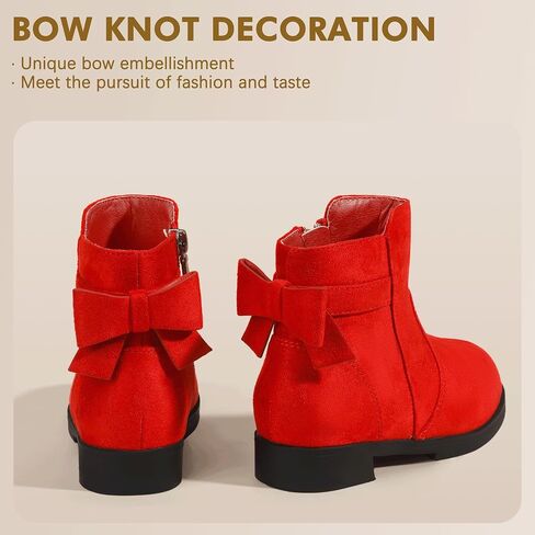 PANDANINJIA Girls Boots Toddler Kids Fashion Short Ankle Dress Bow Booties with Side Zipper Boots in Kuwait
