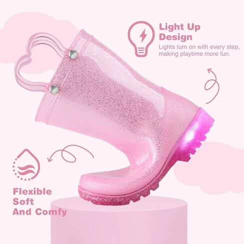 HISEA Kids Rain Boots for Boys Girls, Waterproof Lightweight Rain Boots Light Up by Steps for Water Beach Outdoor Playing (Toddler/Little Kid/Big Kid) in Saudi Arabia
