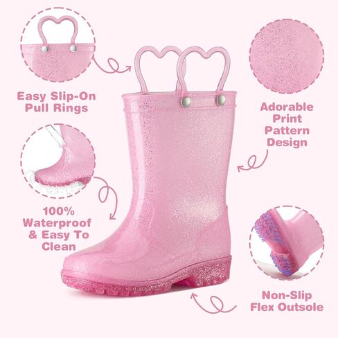 HISEA Kids Rain Boots for Boys Girls, Waterproof Lightweight Rain Boots Light Up by Steps for Water Beach Outdoor Playing (Toddler/Little Kid/Big Kid) in Saudi Arabia