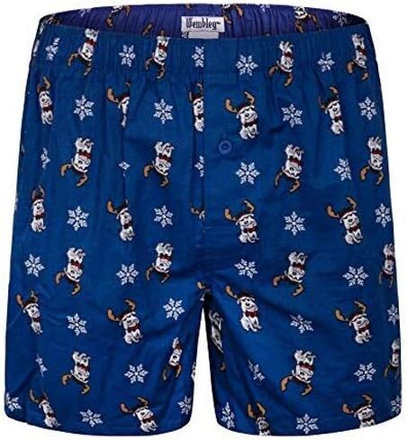 ملابس داخلية للرجال من Wembley بصور العطلات، مجموعة متعددة من القطن الكلاسيكي المنسوج (أزرق ساطع، متوسط) in Kuwait