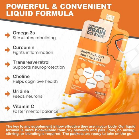 Cover Three Brain Assist Brain Supplement, Nutritional Focus Supplement with Curcumin, Uridine, Orange Slice Liquid Brain Support Formula, High Performance Memory Supplements in Kuwait