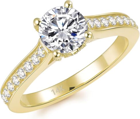 14K Solid Gold Moissanite Rings, 1ct Round Cut Moissanite Engagaement Rings, 14K Gold Moissanite Rings for Women in Saudi Arabia