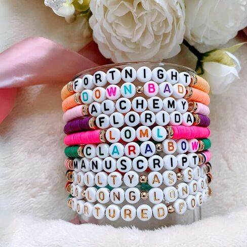 Taylor Inspired Eras & Tortured Department Bracelets & Necklace Sets with Temporary Number 13 Tattoo | Taylor New Album Inspired Bracelets, Eras Bracelets, Poets Department, Taylor birthday, Taylor party, Taylor party favors, Taylor goodie bags in Saudi Arabia