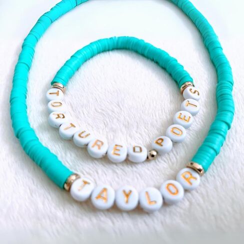 Taylor Inspired Eras & Tortured Department Bracelets & Necklace Sets with Temporary Number 13 Tattoo | Taylor New Album Inspired Bracelets, Eras Bracelets, Poets Department, Taylor birthday, Taylor party, Taylor party favors, Taylor goodie bags in Saudi Arabia