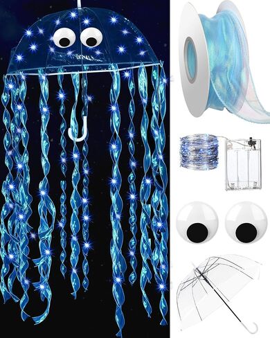 Halloween DIY Jellyfish Costume Set Including Clear Bubble Umbrella LED String Lights Ribbons Googly Eyes in Saudi Arabia