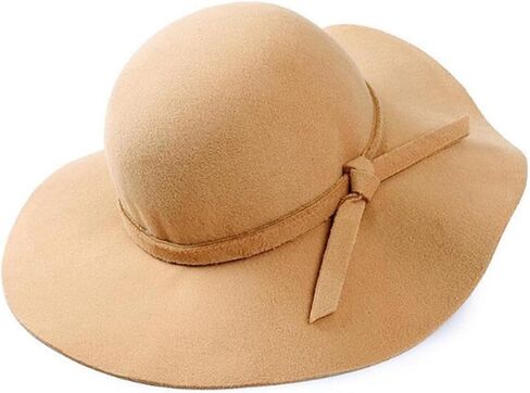 قبعة مرنة كلاسيكية قابلة للطي بحافة واسعة للنساء، قبعة فيدورا من الصوف الدافئ قبعة مرنة للشاطئ قابلة للطي للكبار 57 سم الجمل in Kuwait