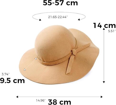 قبعة مرنة كلاسيكية قابلة للطي بحافة واسعة للنساء، قبعة فيدورا من الصوف الدافئ قبعة مرنة للشاطئ قابلة للطي للكبار 57 سم الجمل in Kuwait