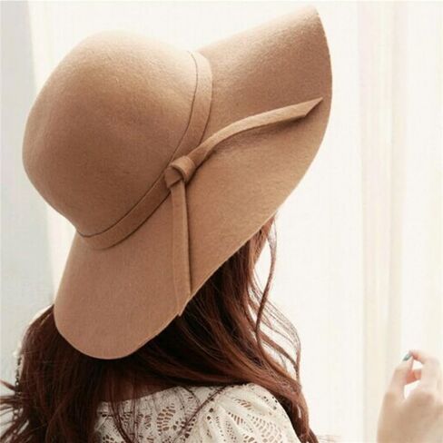 قبعة مرنة كلاسيكية قابلة للطي بحافة واسعة للنساء، قبعة فيدورا من الصوف الدافئ قبعة مرنة للشاطئ قابلة للطي للكبار 57 سم الجمل in Kuwait