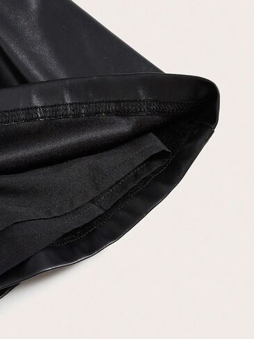 SweatyRocks Women's PU Leather A Line Mini Skirt Flared Hem Pleated Skirts with Shorts in Saudi Arabia