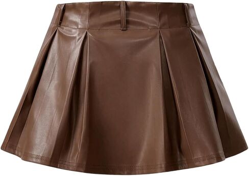 SweatyRocks Women's PU Leather A Line Mini Skirt Flared Hem Pleated Skirts with Shorts in Saudi Arabia