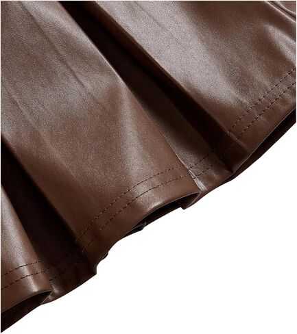 SweatyRocks Women's PU Leather A Line Mini Skirt Flared Hem Pleated Skirts with Shorts in Saudi Arabia