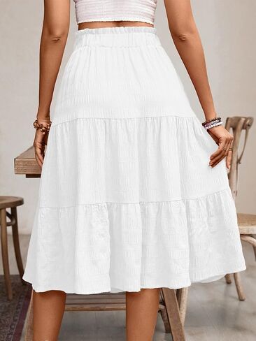 HELYO Women's Casual Summer Skirts Boho High Elastic Waisted Flowy Drawstring Ruched A Line Tiered Midi Dress Skirt in Saudi Arabia