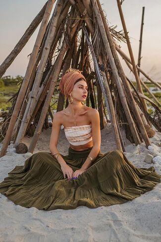 Women's Maxi Boho Skirt Moana Flowy Long Cotton Skirt Bohemian Style in Kuwait