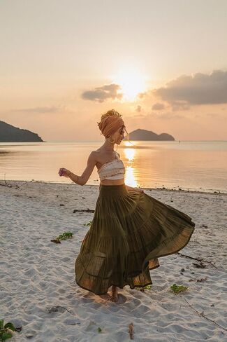 Women's Maxi Boho Skirt Moana Flowy Long Cotton Skirt Bohemian Style in Kuwait