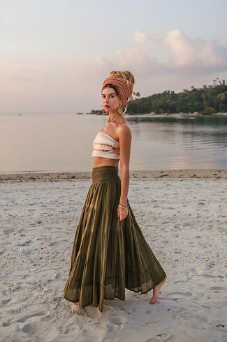Women's Maxi Boho Skirt Moana Flowy Long Cotton Skirt Bohemian Style in Kuwait