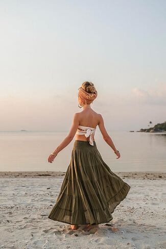 Women's Maxi Boho Skirt Moana Flowy Long Cotton Skirt Bohemian Style in Kuwait