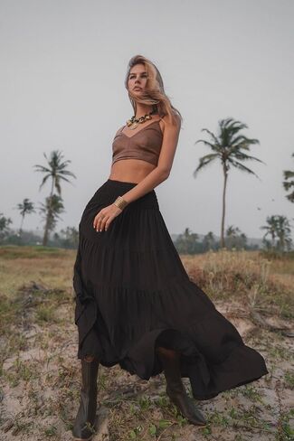 Women's Maxi Boho Skirt Moana Flowy Long Cotton Skirt Bohemian Style in Kuwait