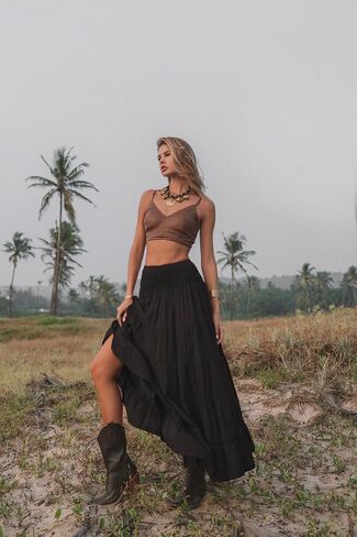 Women's Maxi Boho Skirt Moana Flowy Long Cotton Skirt Bohemian Style in Kuwait