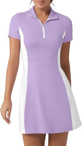 Golf Tennis Dress with Shorts Womens Polo Neck Athletic Workout Golf Dress Casual Sleeveless Colorblock Dress in Saudi Arabia