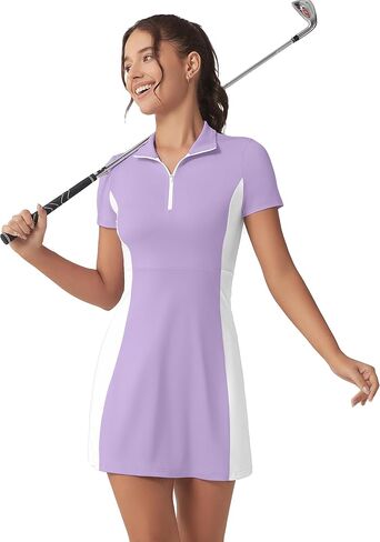 Golf Tennis Dress with Shorts Womens Polo Neck Athletic Workout Golf Dress Casual Sleeveless Colorblock Dress in Saudi Arabia