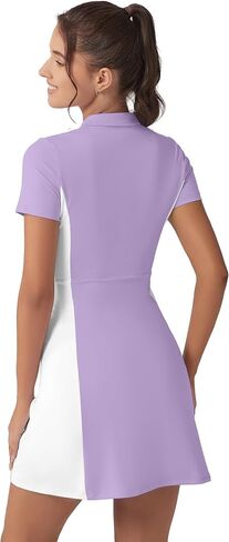 Golf Tennis Dress with Shorts Womens Polo Neck Athletic Workout Golf Dress Casual Sleeveless Colorblock Dress in Saudi Arabia