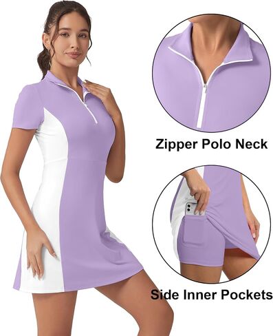 Golf Tennis Dress with Shorts Womens Polo Neck Athletic Workout Golf Dress Casual Sleeveless Colorblock Dress in Saudi Arabia