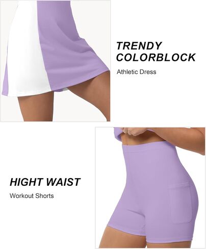 Golf Tennis Dress with Shorts Womens Polo Neck Athletic Workout Golf Dress Casual Sleeveless Colorblock Dress in Saudi Arabia