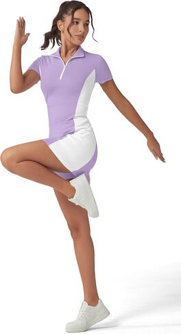 Golf Tennis Dress with Shorts Womens Polo Neck Athletic Workout Golf Dress Casual Sleeveless Colorblock Dress in Saudi Arabia
