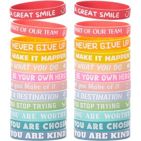 24pcs Motivational Rubber Bracelets for Students Silicone Bracelets Bulk Positive Message Inspirational Saying Affirmation Rubber Bracelets Back to School Gifts for Students