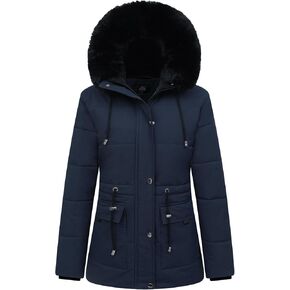 MOERDENG Women's Warm Winter Puffer Coat Thicken Fleece Lined Down Jacket Faux Fur Detachable Hood Snow Parka