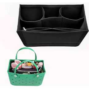 Felt Insert Bag Organizer for Bogg Bag,Rubber Beach Bag Organizer Compatible with Bogg Bag Tote,Storage with Zipper (Black)