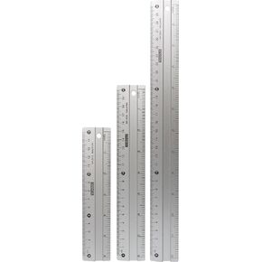 Anti- Slip Aluminum Rulers for Drawing, Set of 3 Pieces (6, 8 and 12 inch) - Centimetres and Inch Scales for Precise Work, School and Home