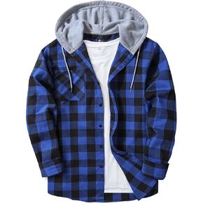 JACKETOWN Hooded Flannel Shirt for Men Plaid Shirts Long Sleeve Flannel Jacket Button-Down Shirt Jacket with Hood