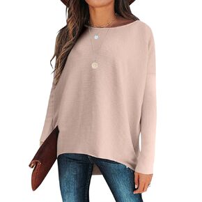 Caracilia Women Boat Neck Batwing Long Sleeve 2024 Fall Oversized Ribbed Knit Pullover Sweaters Baggy Jumper Tunic Tops