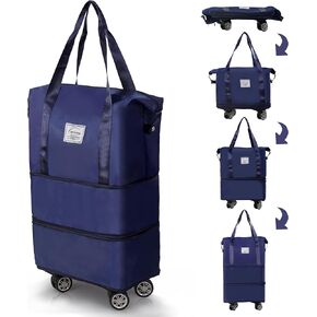 Finnhomy 50L Expandable Rolling Duffel Bag with Wheels Foldable Duffel Bag for Travel Carry on Bag with Wheels Luggage Travel bag Detachable Wheel Duffel Bag for Shopping Travel Outdoor, Black