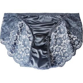Women's Pure Mulberry Silk Underwear Satin Panties with Lace Bikini Brief Mid Waist Panties