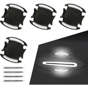 Pack-8 Car Door Handle Door Bowl Sticker, 3.2" x 3.5" + 0.5" x 3.5" Carbon Fiber Textured Flexible Reflective Warning Decals, Paint Scratch Protection Covers, Universal for Cars (Red & Black)