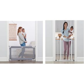 Regalo 50" Extra Wide Gray Expandable Mesh Gate, Pressure Mounted, includes Rubber Bumpers & Easy Step 36" Extra Tall Walk Thru Baby Gate, includes 4-Inch Extension Kit in Kuwait