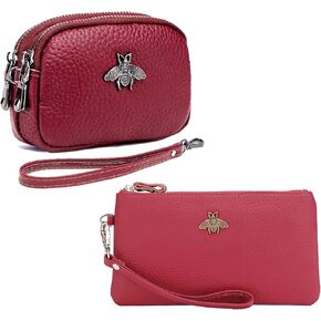 (Bundle of 2 Sets) imeetu Genuine Leather Coin Purse Women's Wristlet Clutch