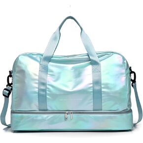 Gym yoga Bag Dry Wet Separated,Sports Travel Duffel Bag,Weekender Overnight Carry On Bag with Shoes Compartment Wet Pocket Women Travel Foldable Bag (fluorescent white)