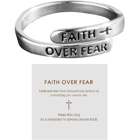 Faith Over Fear Cross Ring For Women, Christian Blessed Hope Love Encouragement Rings Open Adjustable Faith Cross Ring Inspirational Ring Jewelry Gifts for Daughter Son Teen Girls Friend Boys in Kuwait