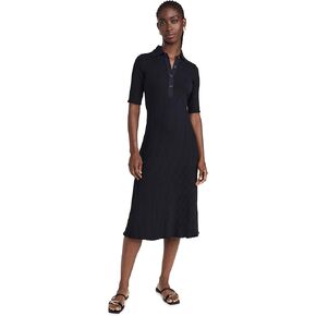 Vince Women's Rib Elbow Sleeve Polo Midi Dress