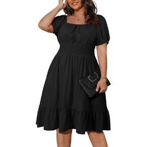 Eytino Women Plus Size Summer Dress Short Sleeve Sweetheart Neck Casual Mini Dresses