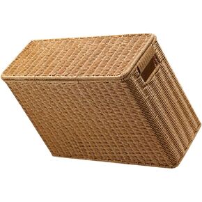File Holder Organizer Woven Seagrass Basket Natural Wicker Magazine Rack Rectangular Newspaper Holder Rattan Toys Organizer Decorative Storage Bin for Home Office Decor