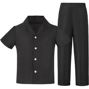 Boys Linen Summer Beach Outfits Clothes Casual Short Sleeve Button Down Dress Collared Shirts Pants 2 Piece Set