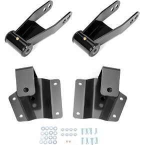 Kojem 4" Drop Shackles and Hangers Kit Compatible with 1996-2006 Chevy Silverado/GMC Sierra 1500 Series Two Wheel Drive Trucks Short Bed Only Steel Rear Drop Leaf Spring Hanger Lowering Kit Black+Gray
