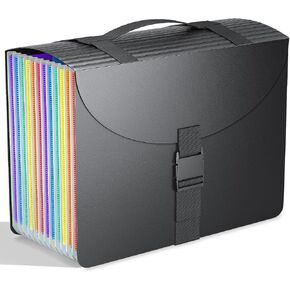 Expanding File Folders with Handle,Accordion File Organizer 13 Expandable Pockets,Portable Filing Box,Adjustable Support Strap,Colored Tabs,Paper Bills Documents Organizer,A4/Letter Size