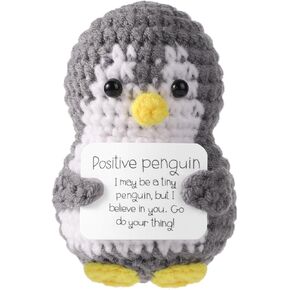 Funny Positive Crochet Penguin, 3.15 Inch Mini Cute Pocket Potato Cheer Emotional Hug Support Decoration Encouraging Doll Knitted Toy with Positive Card Inspirational for Friend Family Birthday Gift